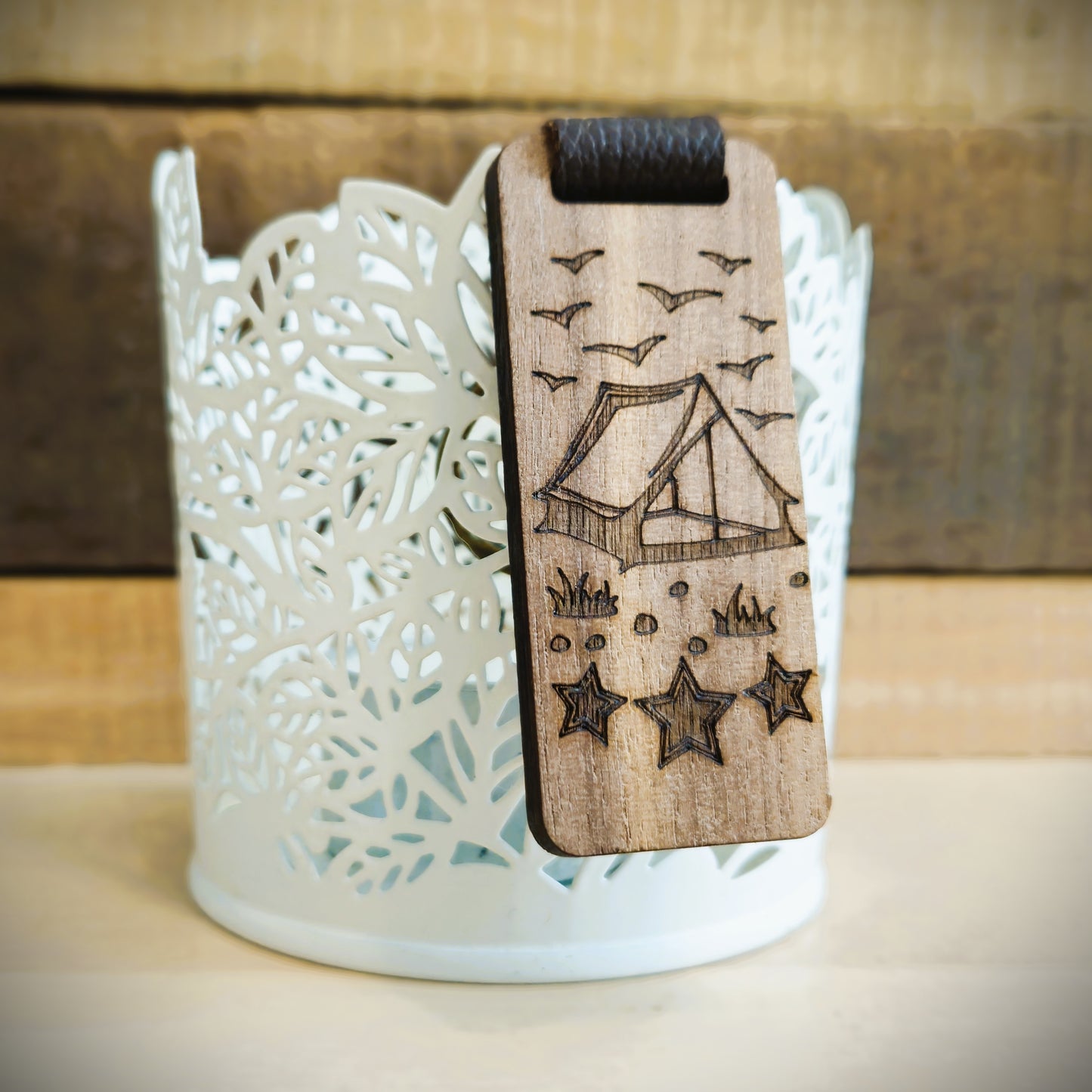 Camping Scene Wood Keychain