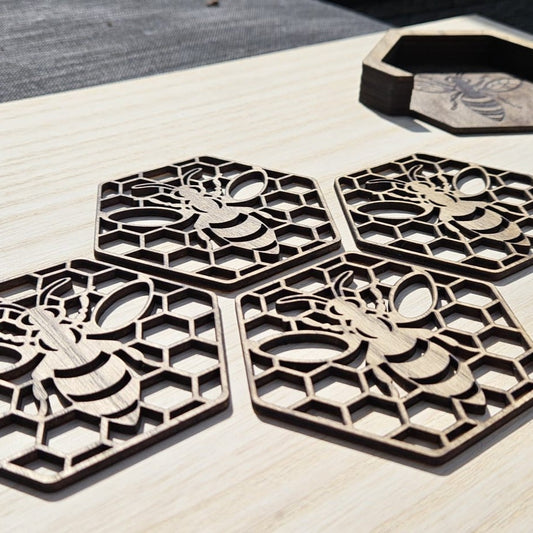 Honeycomb Bee Wooden Coaster Set