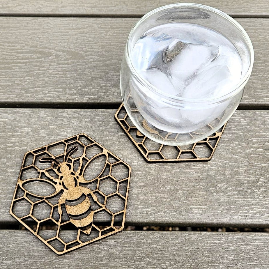 Honeycomb Bee Wooden Coaster Set