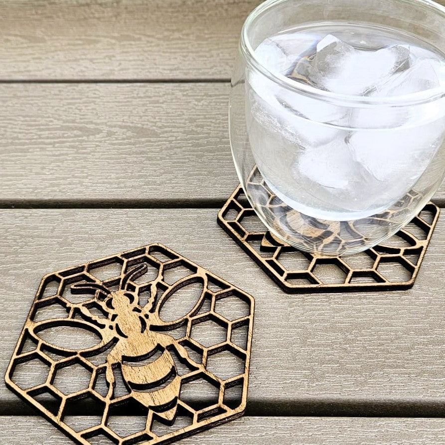 Honeycomb Bee Wooden Coaster Set
