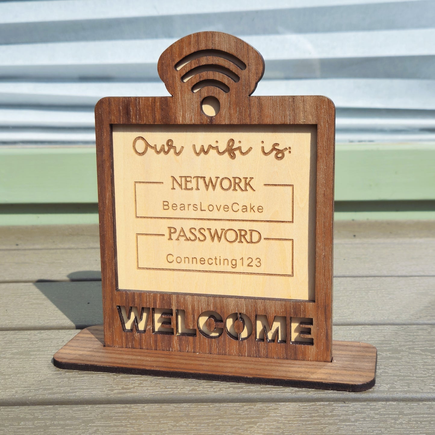 Wooden WiFi Welcome Sign