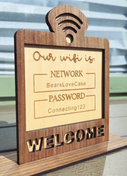 Wooden WiFi Welcome Sign
