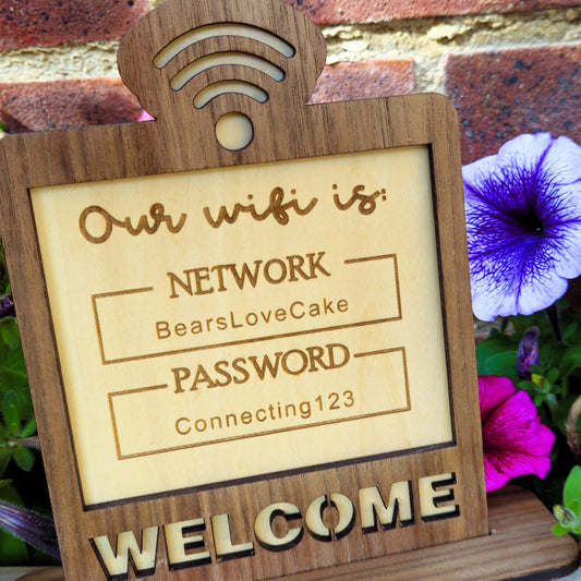 Wooden WiFi Welcome Sign