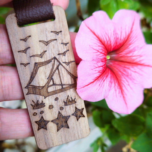Camping Scene Wood Keychain