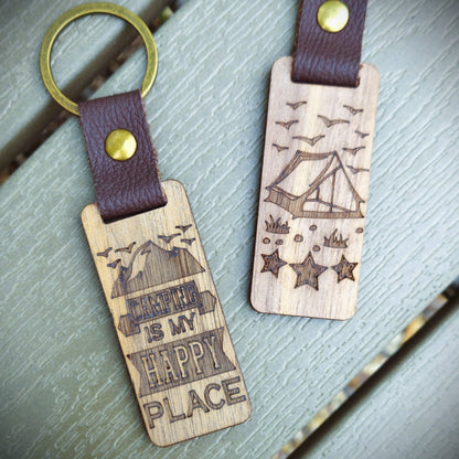 My Happy Place Camping Keychain