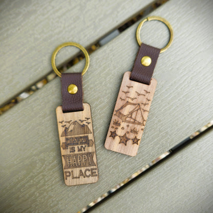 Camping Scene Wood Keychain