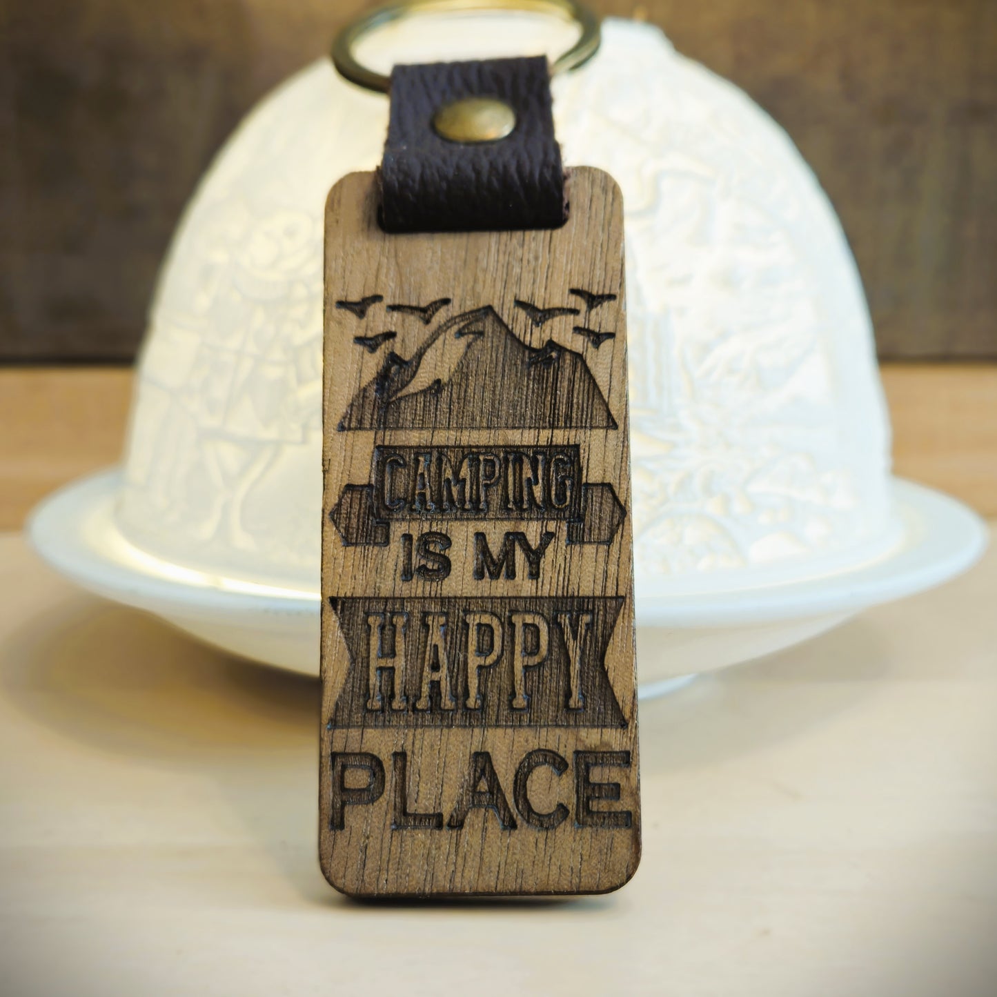 My Happy Place Camping Keychain
