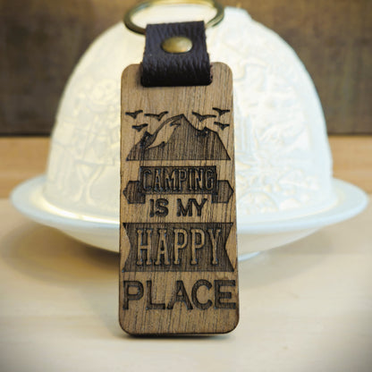 My Happy Place Camping Keychain