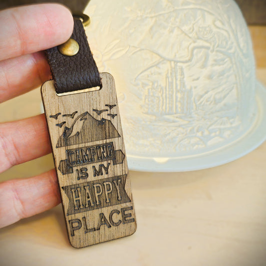 My Happy Place Camping Keychain