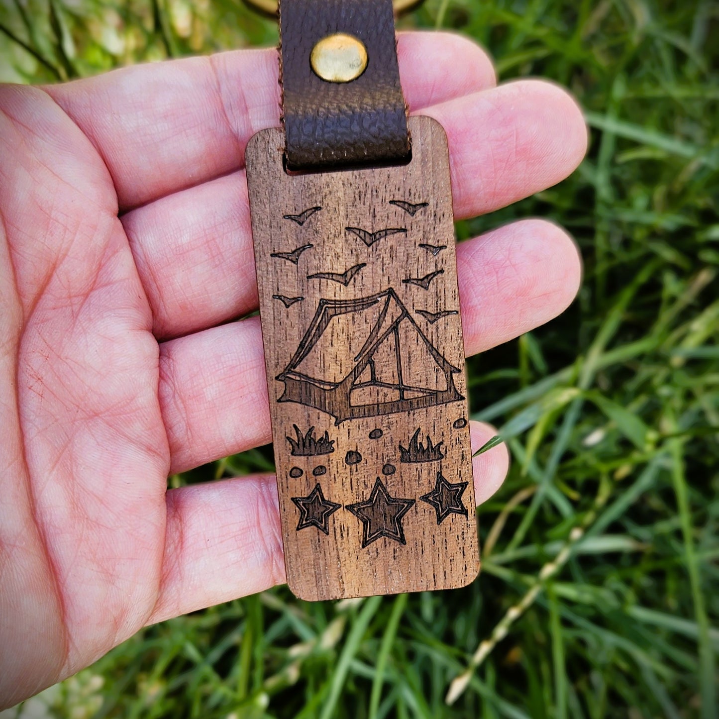 Camping Scene Wood Keychain