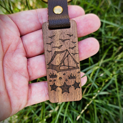 Camping Scene Wood Keychain