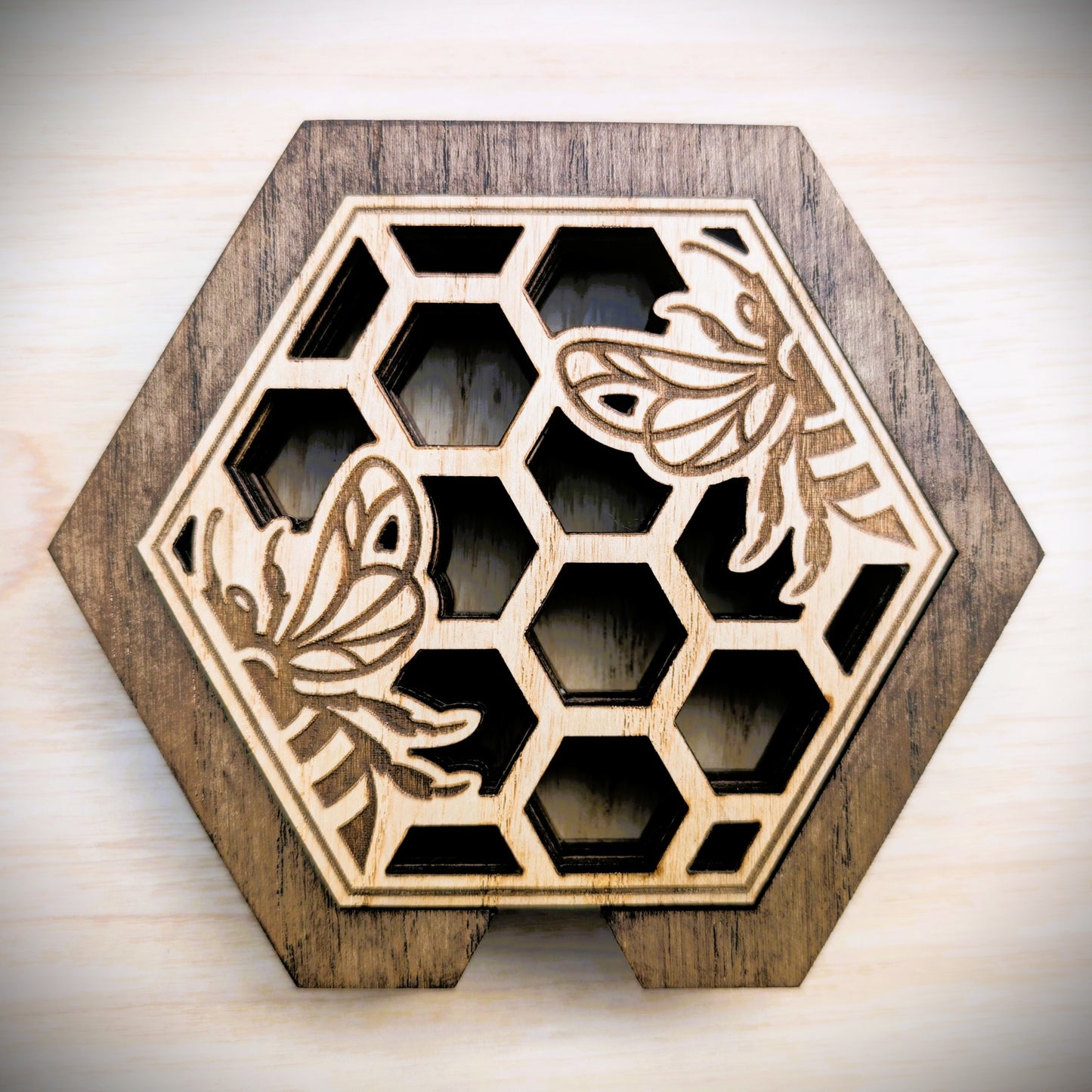 Hexagonal Honeycomb Bee Coaster Set with Holder