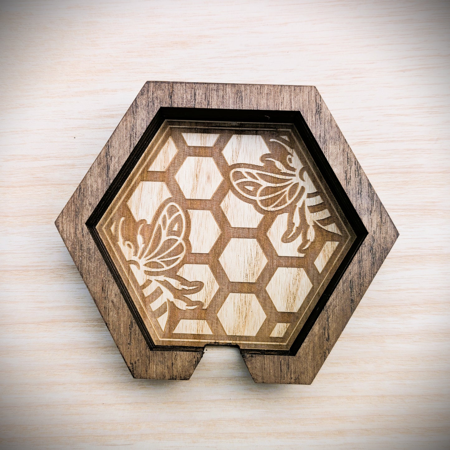 Hexagonal Honeycomb Bee Coaster Set with Holder