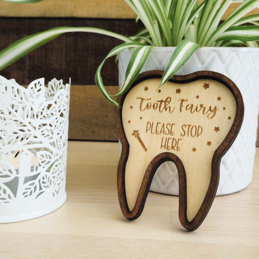 Walnut Tooth Fairy 'Please Stop Here' Landing Plate
