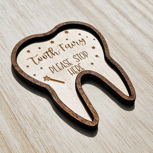 Walnut Tooth Fairy 'Please Stop Here' Landing Plate