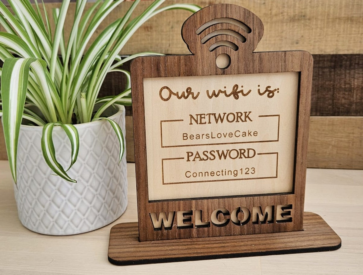 Wooden WiFi Welcome Sign