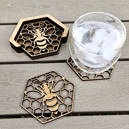 Honeycomb Bee Wooden Coaster Set